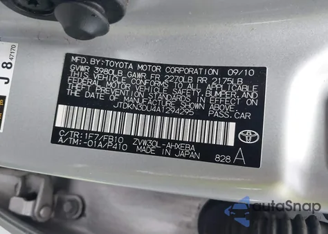 2010 Toyota Prius Ii from USA, damaged, VIN JTDKN3DU4A1294295